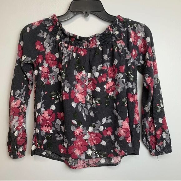 Gray & Pink Floral 3/4 Quarter Sleeve Strapless Off the Shoulder Blouse size M - Picture 7 of 7